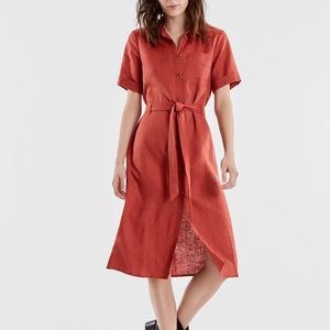 525 America Linen Belted Dress Sz XS Red-Orange